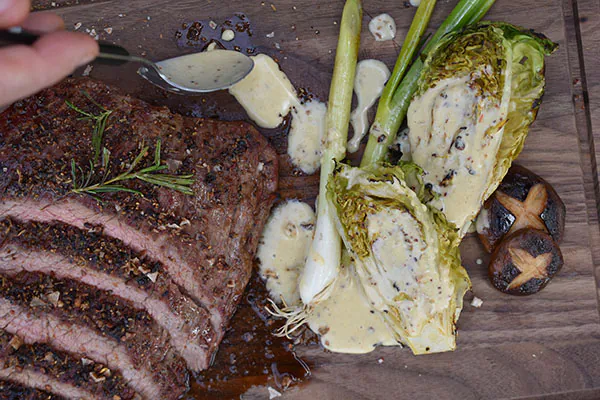 Flanksteak | gegrillten Salatherzen | Barbecue Salz