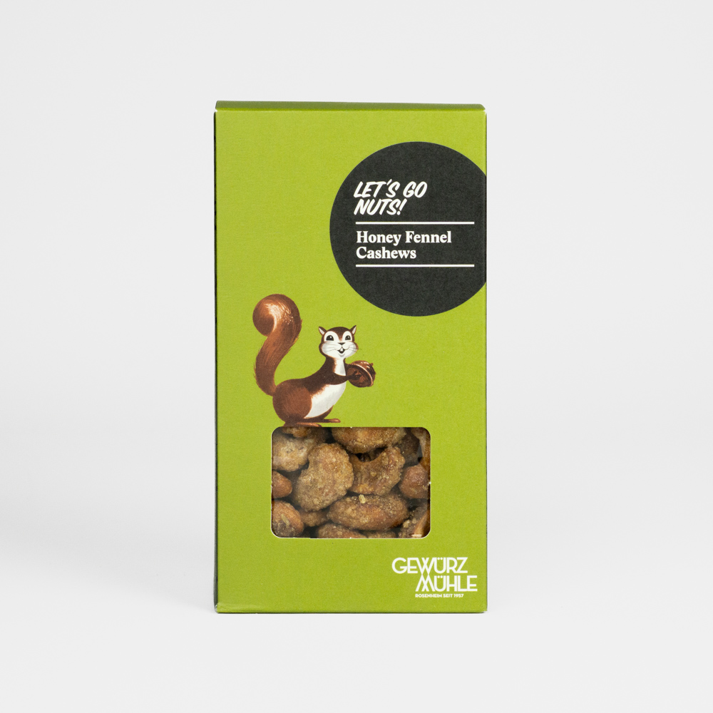 Nüsse in Pappverpackung mit Sichtfenster - Honey Fennel Cashews