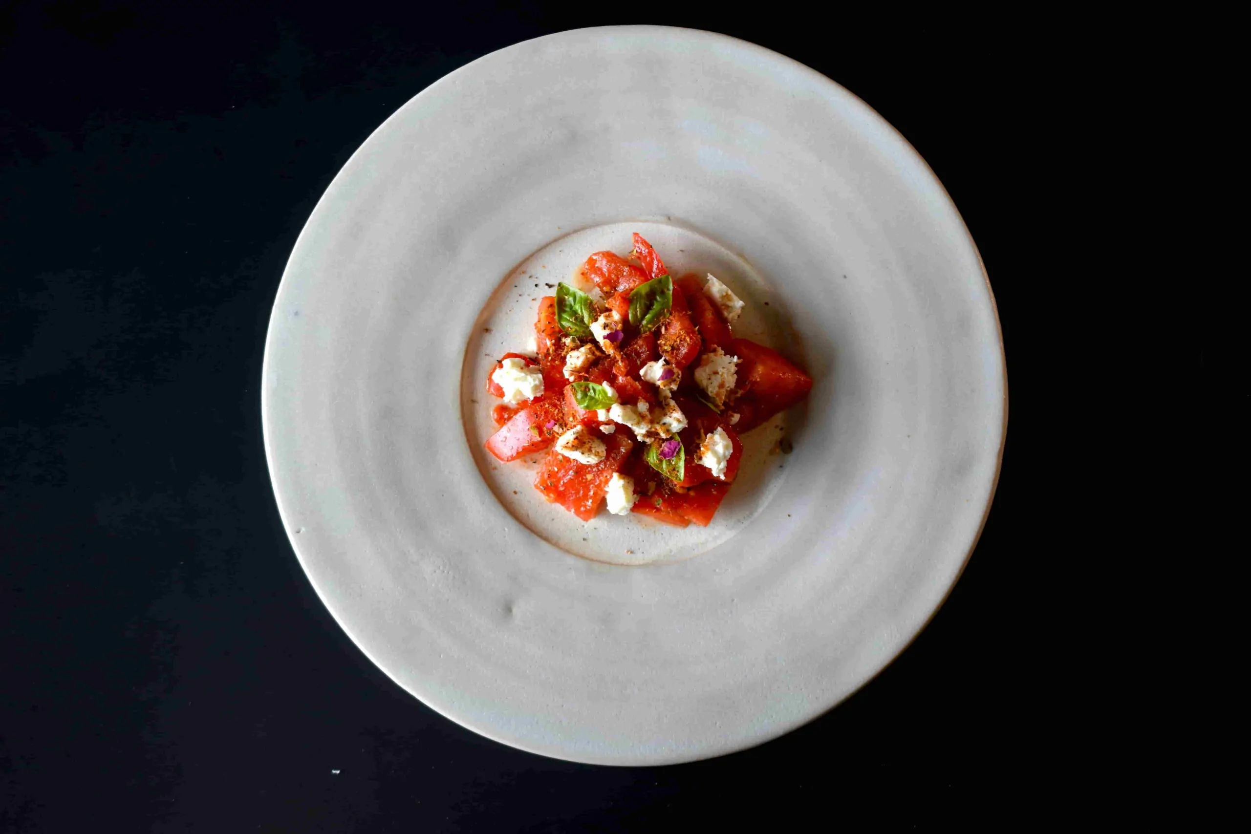 Wassermelone | Tomate | Ziegenkäse | Rosenharissa