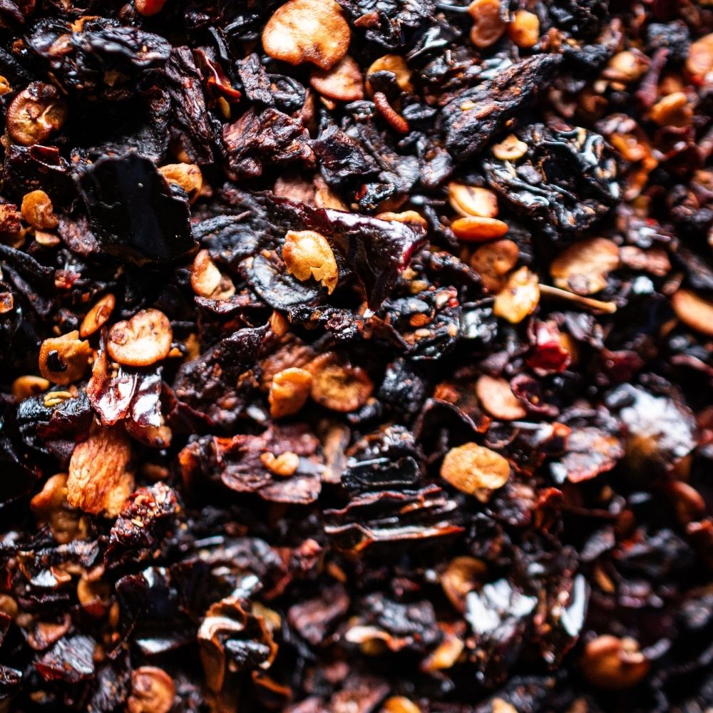 Detailaufnahme Chipotle Jalapeno Chili, geruchert, Flocken