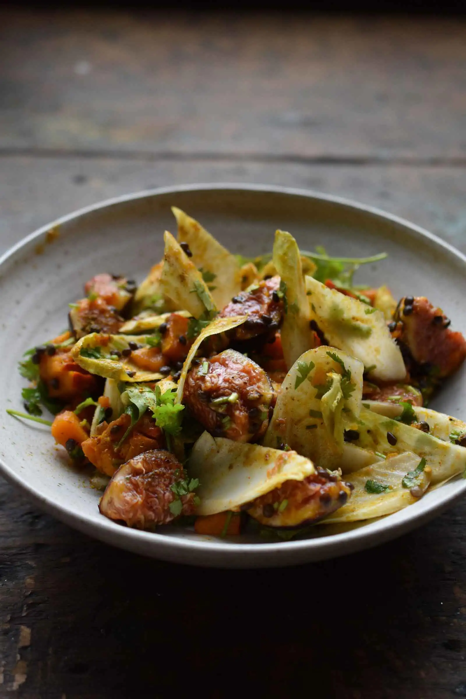 Kürbis-Linsen-Salat | Feigen | Chicorée | Ras el Hanout | Rosenharissa