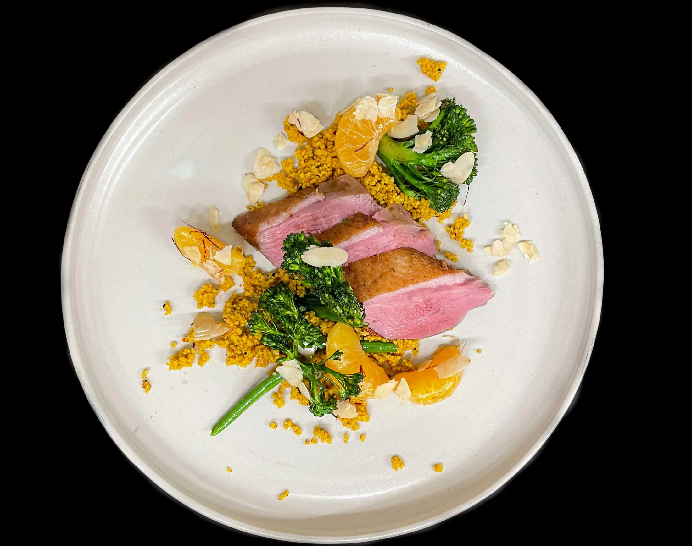 Entenbrust | Yuzu-Couscous | Safran-Mandarine | Mandeln