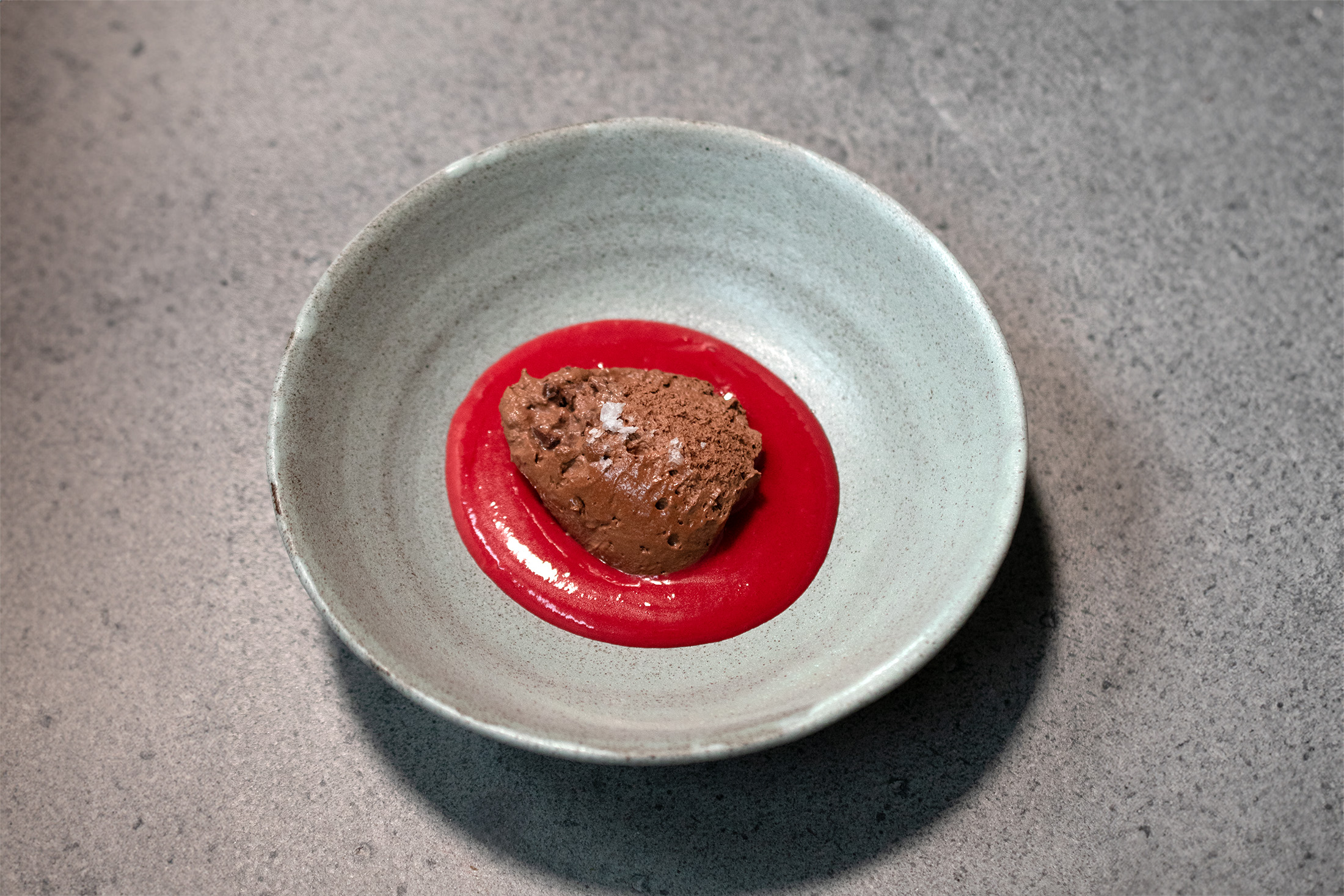 Mousse au chocolat | Himbeere | Olivenöl | Snofnugg Schneeflockensalz