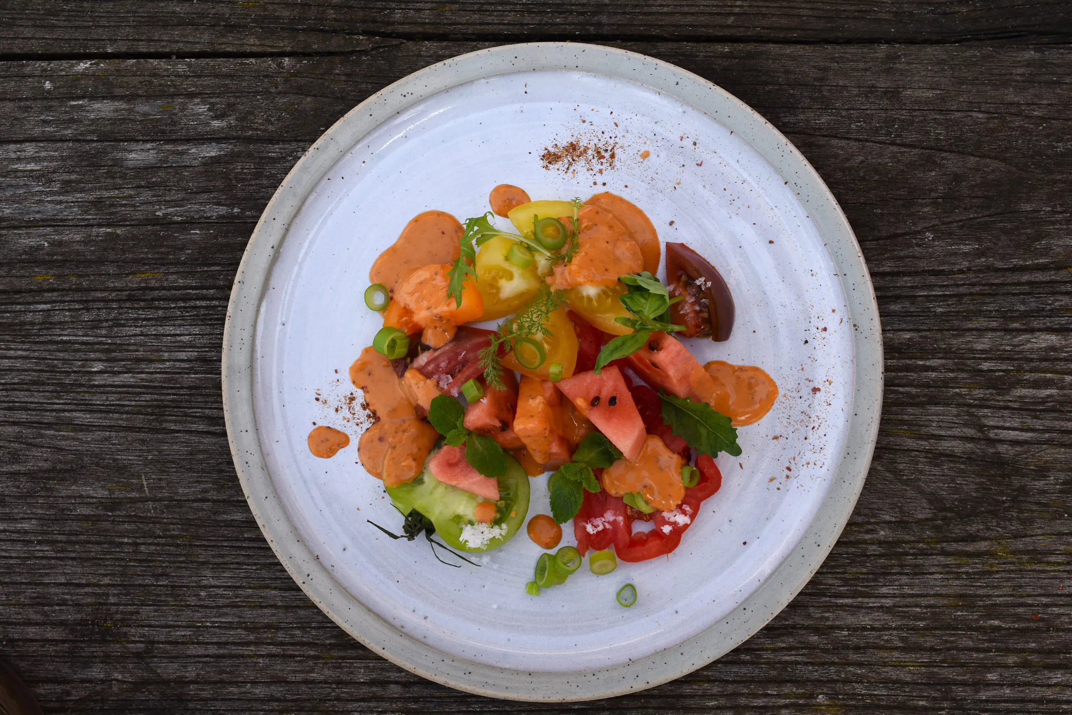 Bunter Tomatensalat | Wassermelone | Rosenharissa