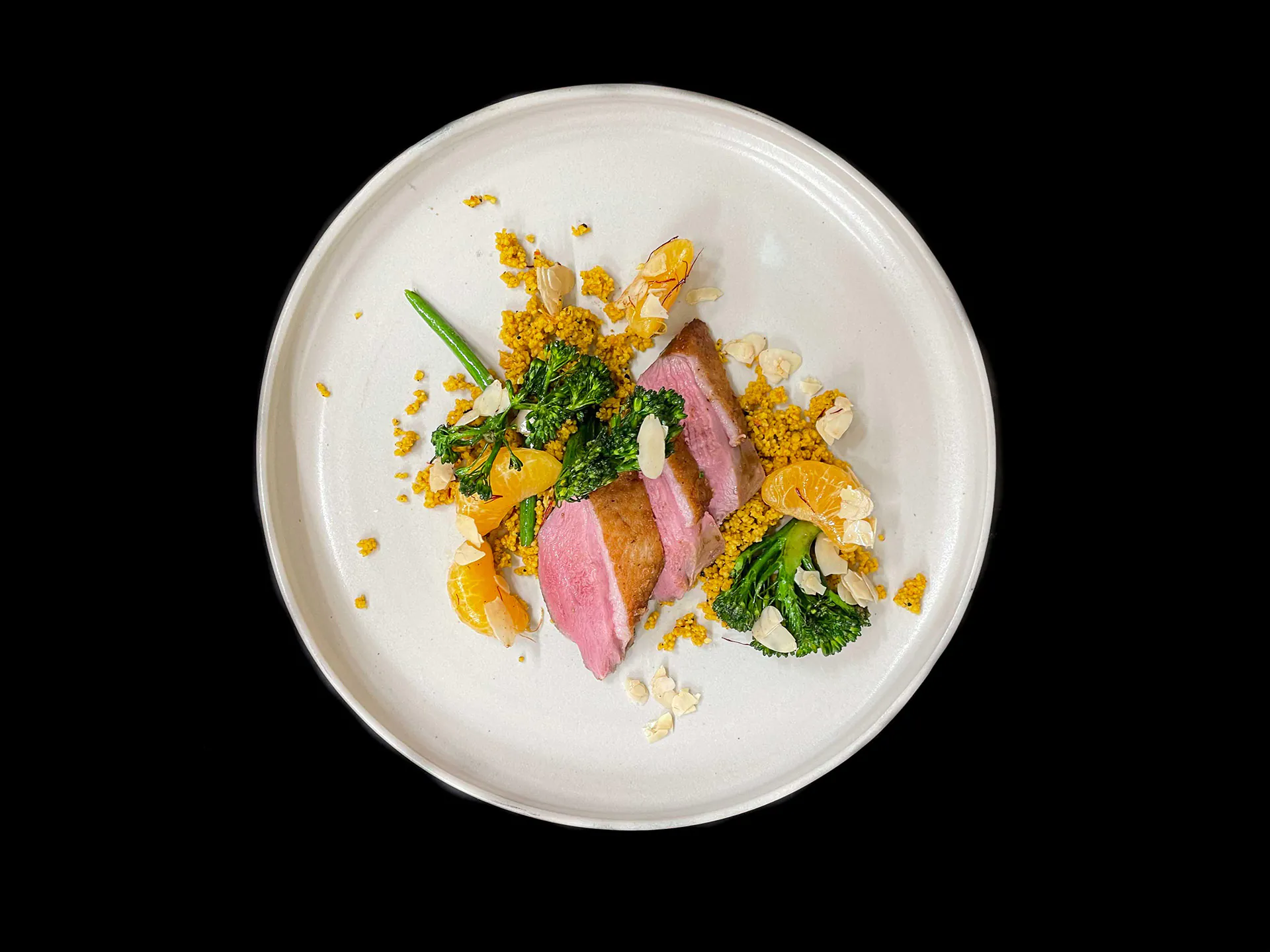 Entenbrust | Yuzu-Couscous | Safran-Mandarine | Mandeln