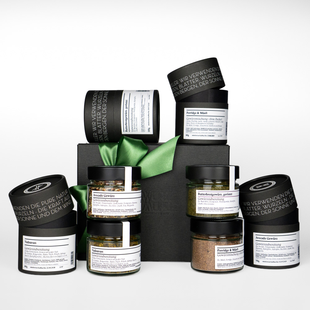 Gewürz Geschenkset 'Favorites' mit grüner Schleife