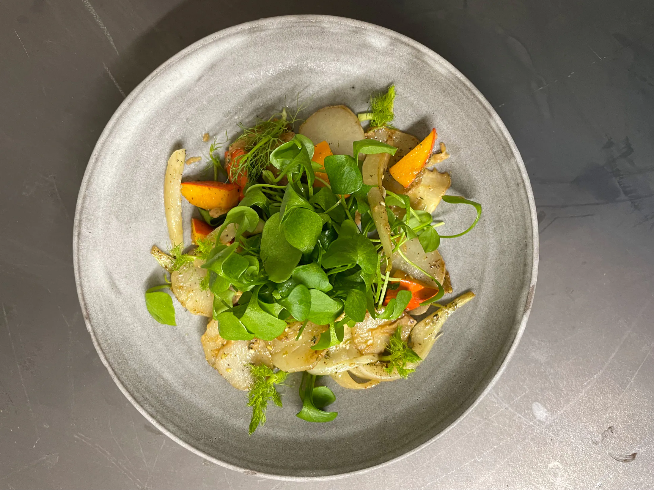 Portulak-Salat mit Fenchel | Kürbis | Topinambur | Vanille-Limetten-Vinaigrette