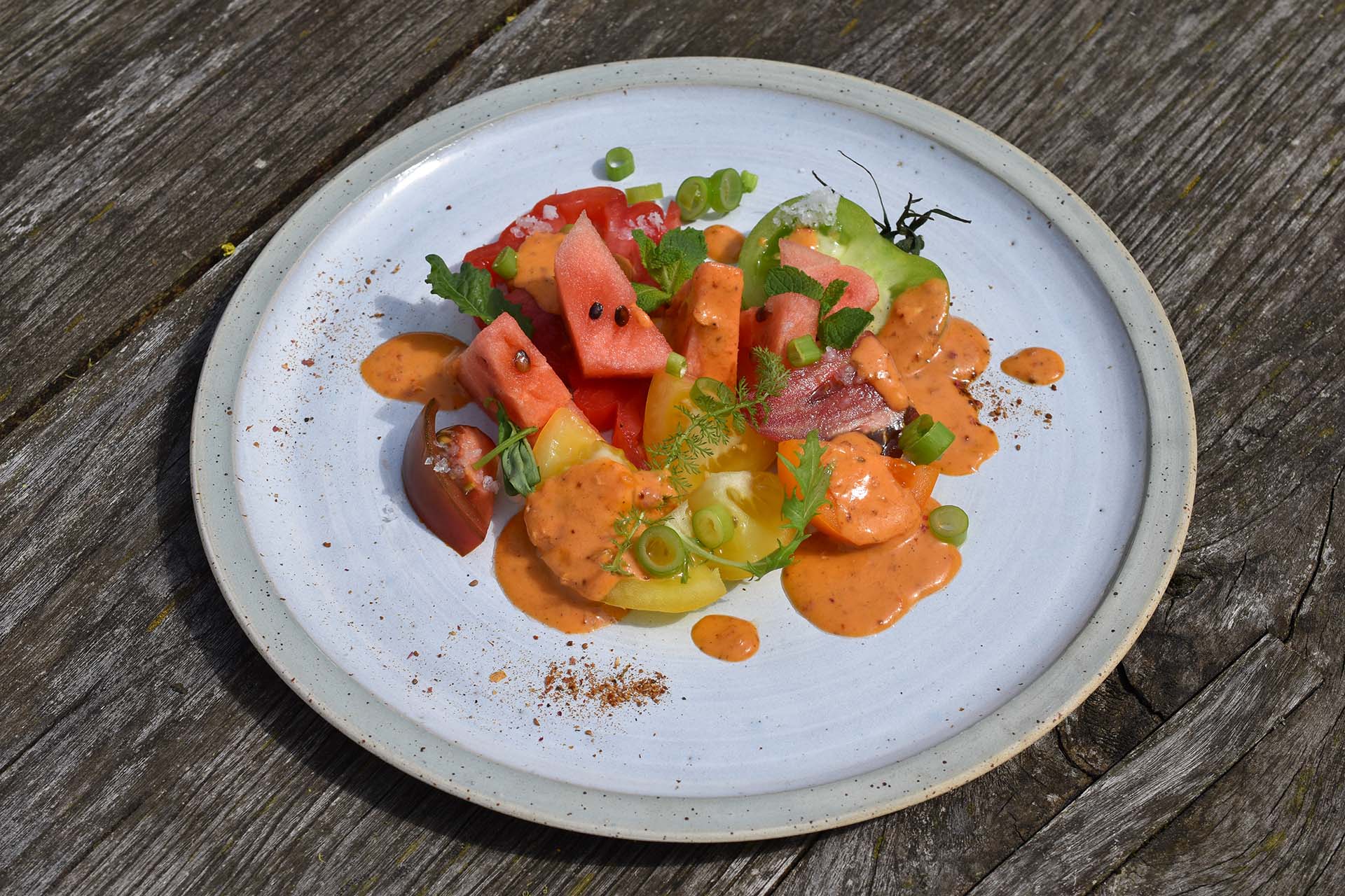 Bunter Tomatensalat | Wassermelone | Rosenharissa