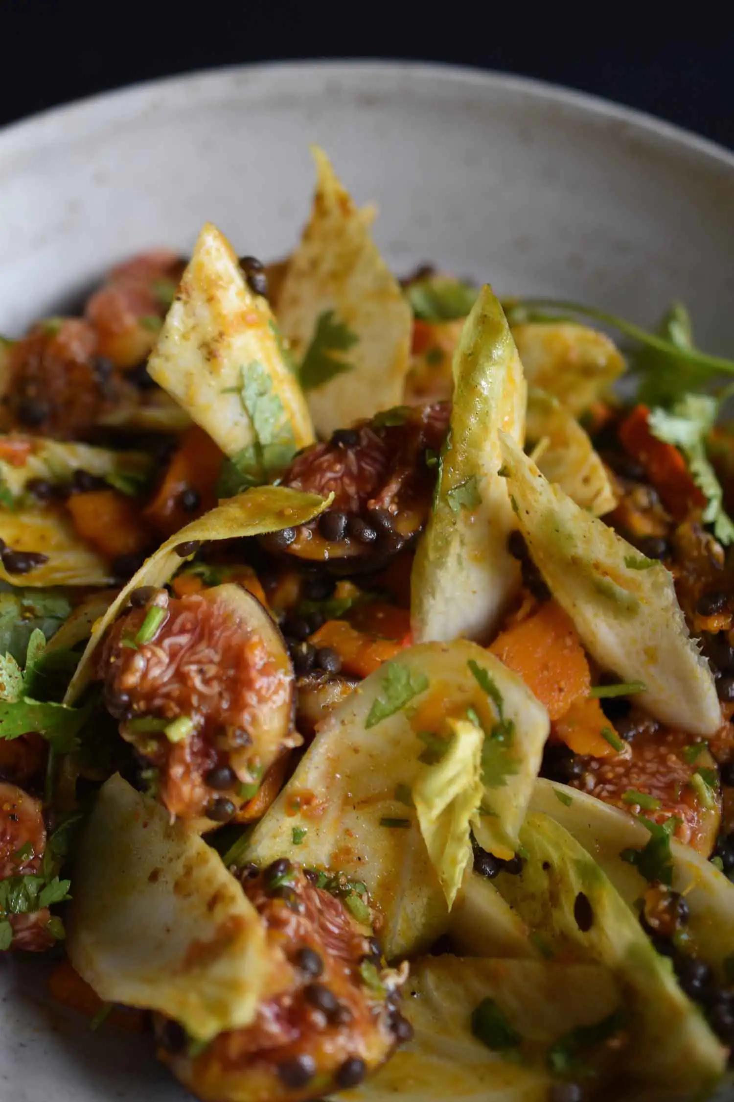 Kürbis-Linsen-Salat | Feigen | Chicorée | Ras el Hanout | Rosenharissa