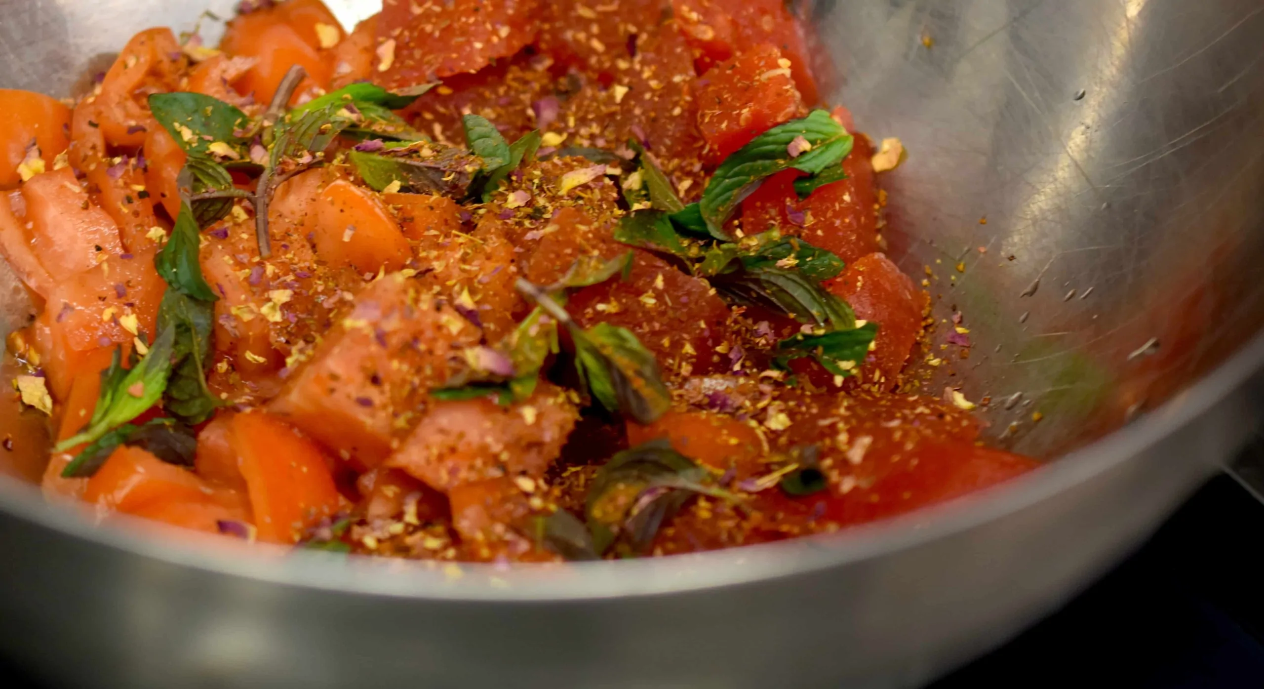 Wassermelone | Tomate | Ziegenkäse | Rosenharissa