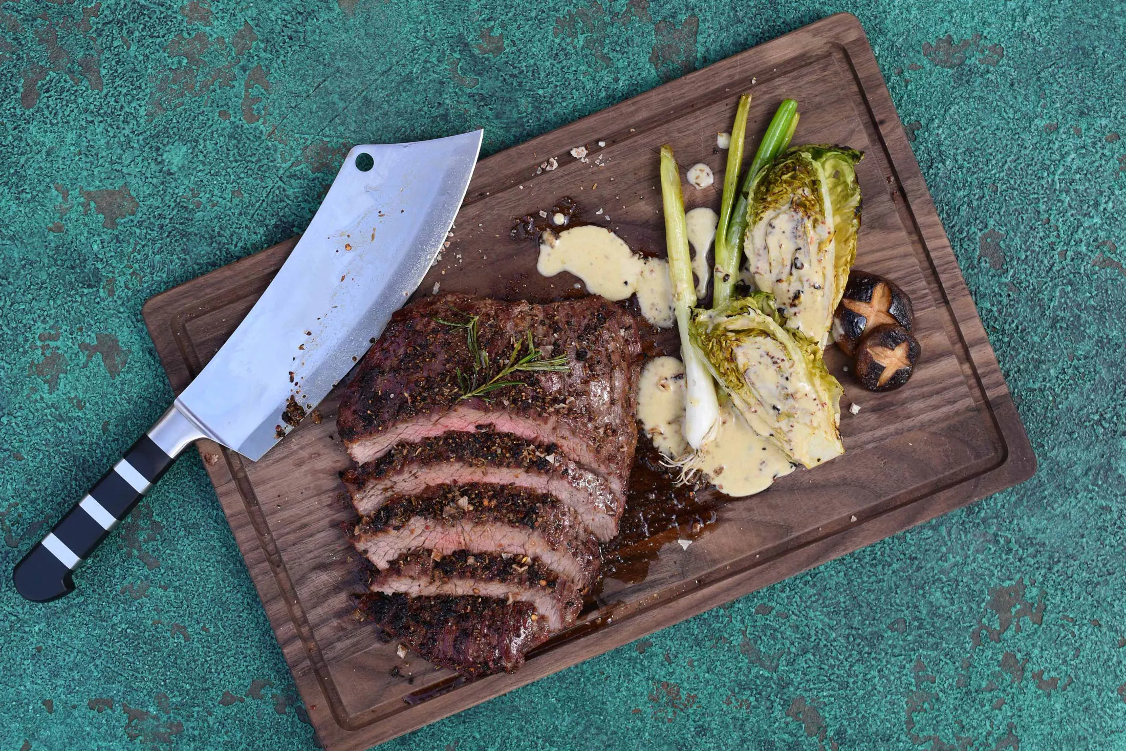 Flanksteak | gegrillten Salatherzen | Barbecue Salz