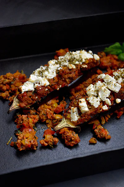 Gratinierte Auberginen | Hackfleisch | Feta | Dukkah