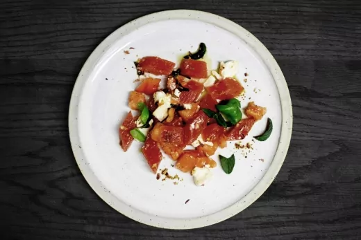 Wassermelone | Tomate | Ziegenkäse | Rosenharissa