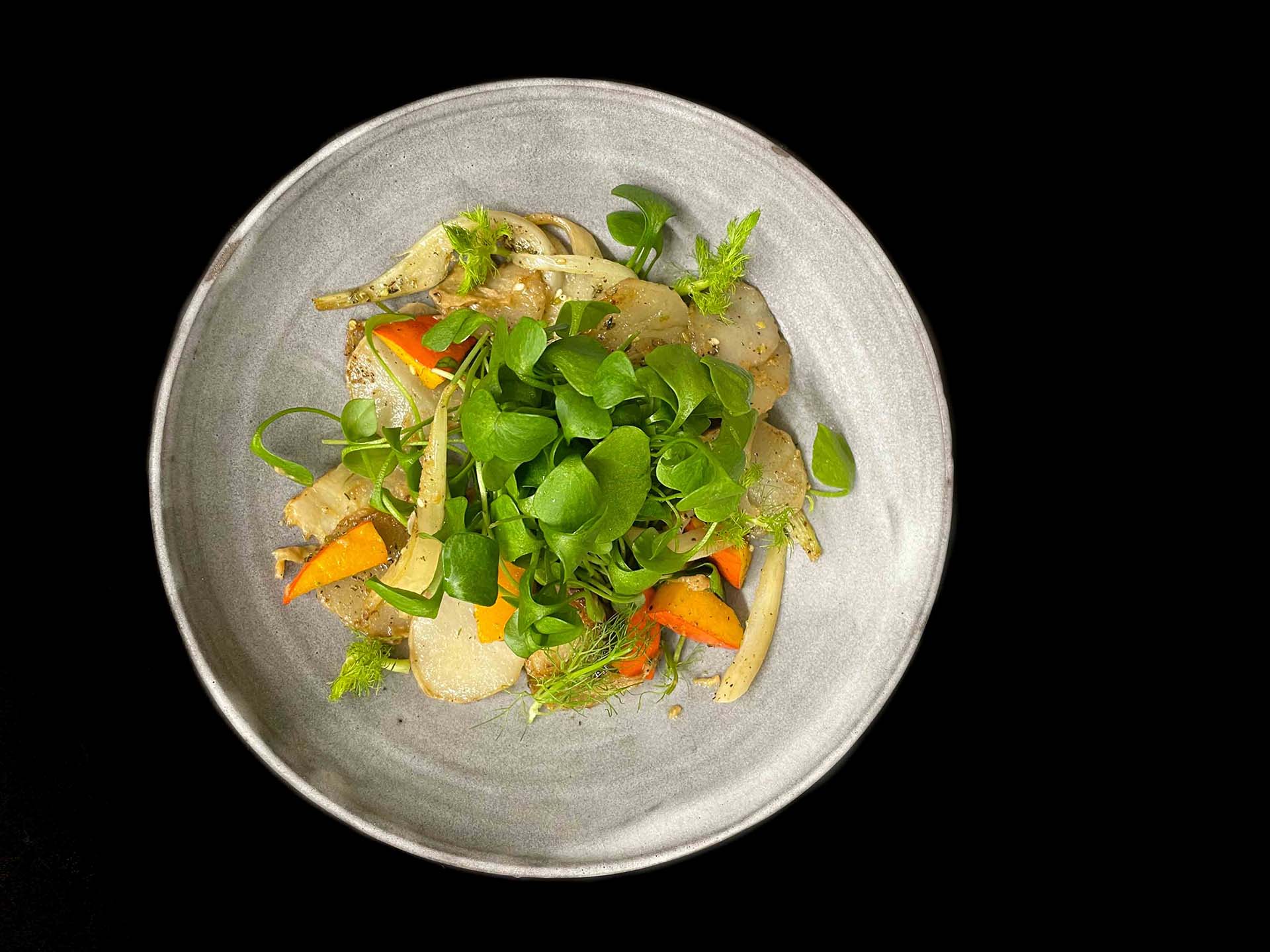 Portulak-Salat mit Fenchel | Kürbis | Topinambur | Vanille-Limetten-Vinaigrette