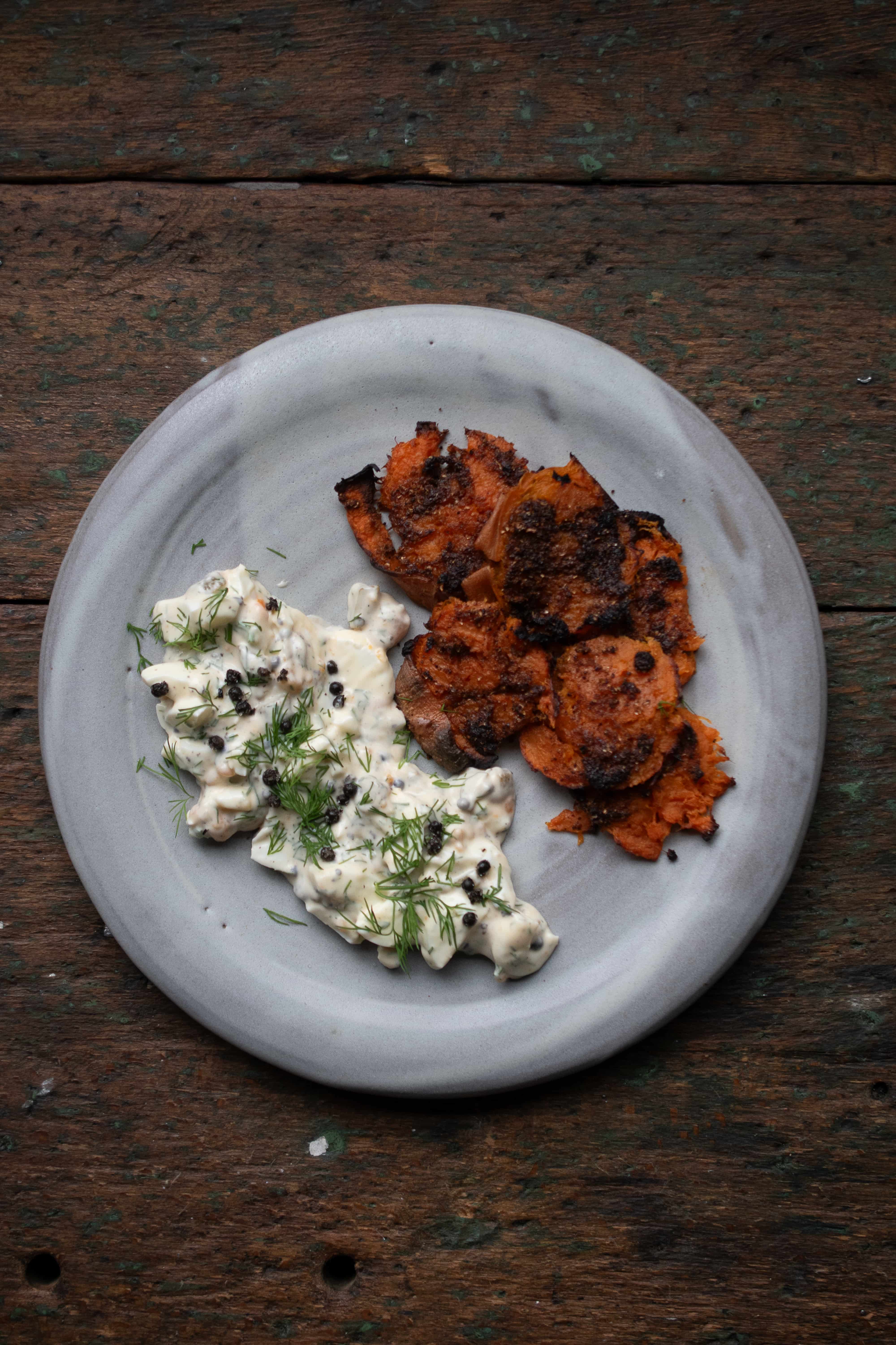 Eiersalat | Süßkartoffel | Fermentierter Kampot Pfeffer