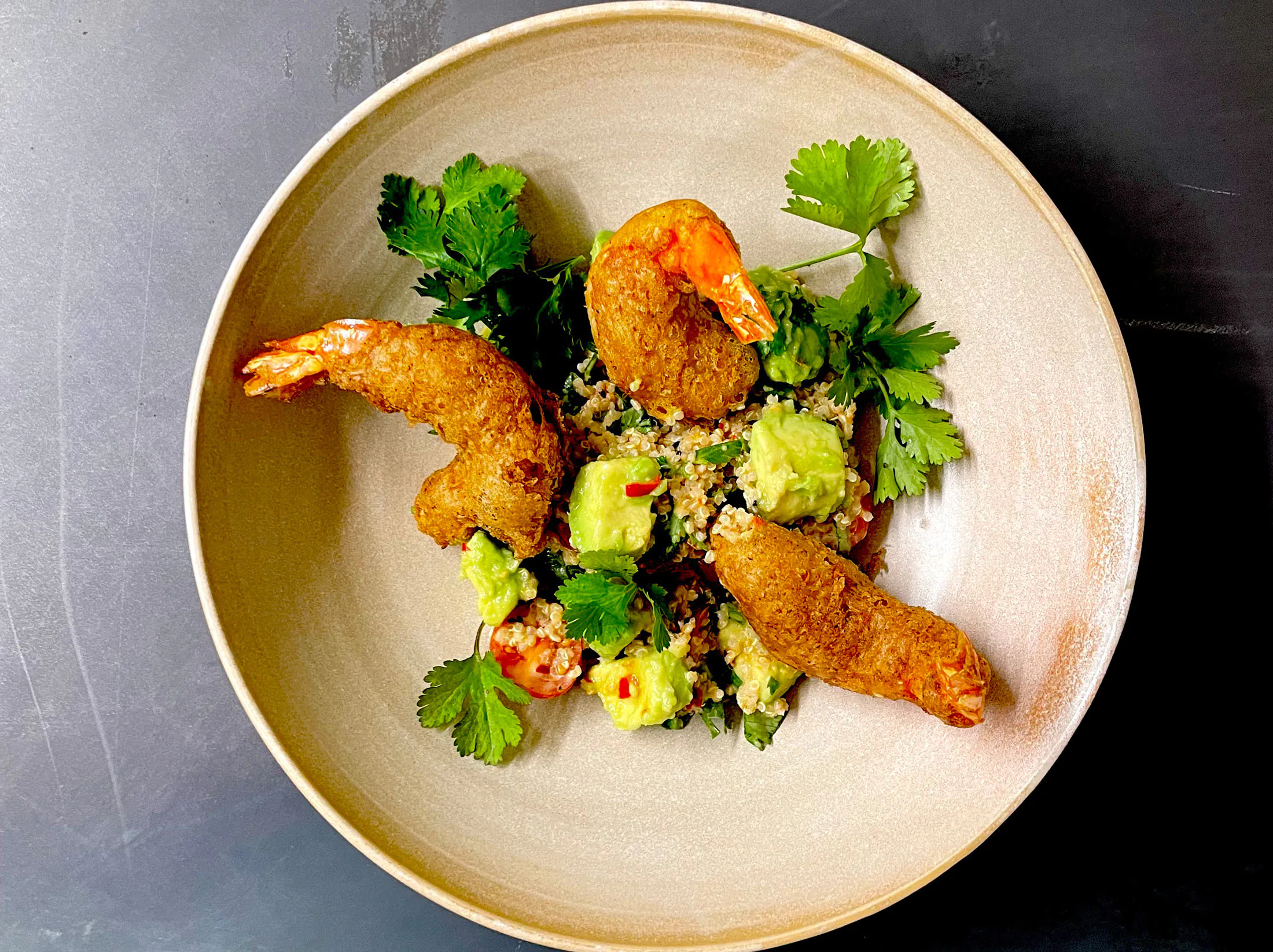 Riesengarnelen Tempura | KokosQuinoa | Avocado | Yuzu