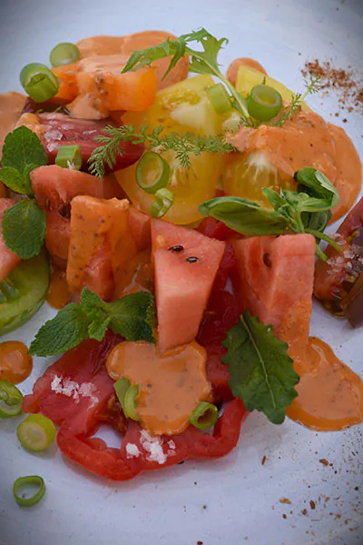 Bunter Tomatensalat | Wassermelone | Rosenharissa